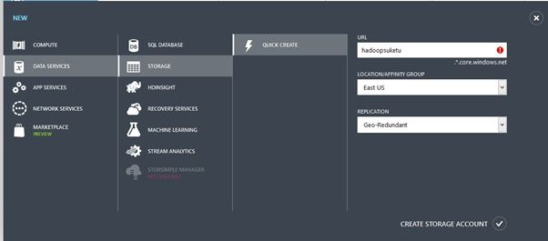 create HD Insight cluster 